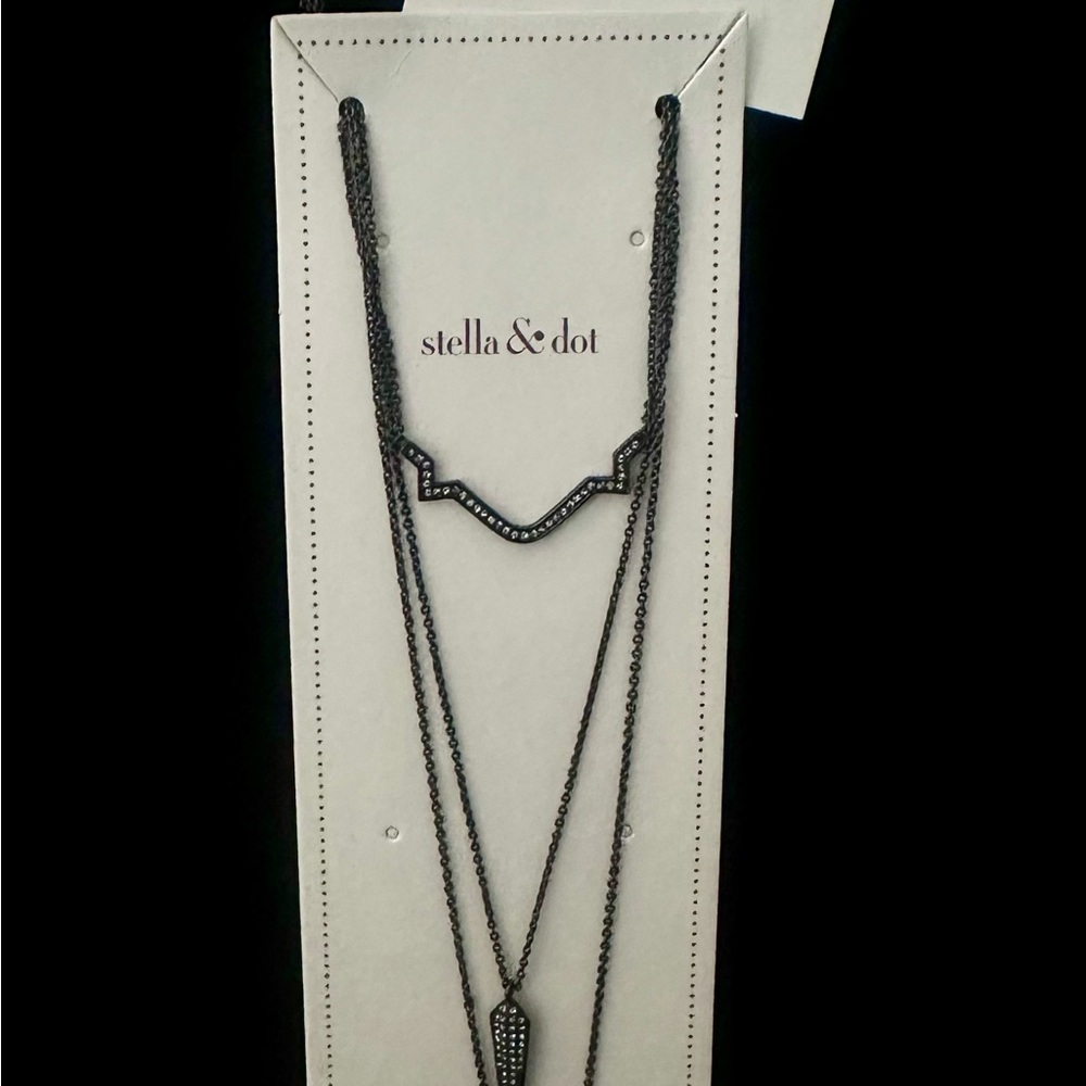 Stella & Dot Black Layered Necklace Modern Minimalist Design